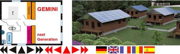 ( <-- back one page )
A house must also be able to produce food

What do you get from the electricity surplus if you don't have anything to eat? The GEMINI next Generation project is hereby supplemented by a glasshouse with Vertical Farming Aeroponic.